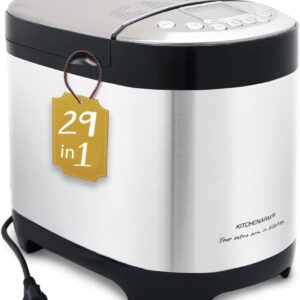 KITCHENARM 29-in-1 SMART Bread Machine with Gluten Free Setting 2LB 1.5LB 1LB Bread Maker Machine with Homemade Cycle – Stainless Steel Breadmaker with Recipes Whole Wheat Bread Making Machine