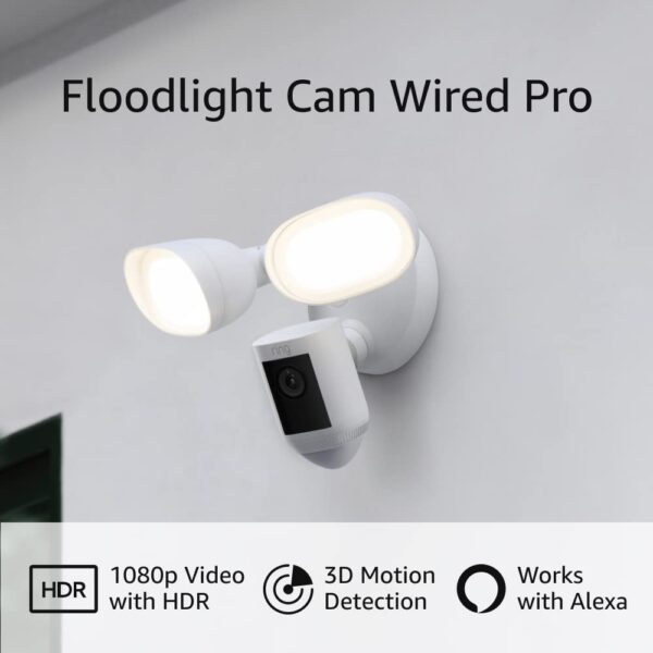 Ring Floodlight Cam Wired Pro with Bird’s Eye View and 3D Motion Detection, White - Image 2