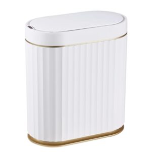 ELPHECO Automatic Motion Sensor Trash Can – 2 Gallon Slimline for Bathroom, Bedroom, Kitchen, Office – White with Gold Trim