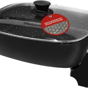 Elite Gourmet EG-6203# Extra Deep 16″x13″x3.2″ (10.5Qt.) Scratch Resistant, Easy Pour Spout Dishwasher Safe, Non-stick Electric Skillet with Glass Vented Lid, Adjustable Temperature, Black