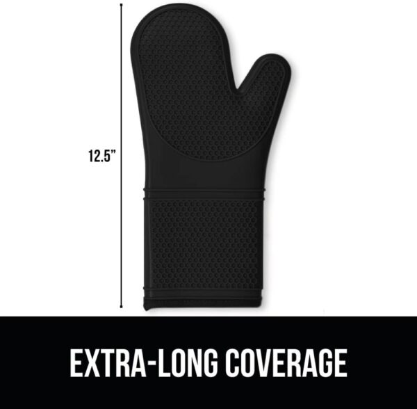 Gorilla Grip BPA-Free Soft Silicone Oven Mitts, Heat and Slip Resistant Thick Cotton Lined Cooking Mitt Set, Long Flexible Potholders Protect Hands, Kitchen Essential Waterproof Gloves, 12.5" Black - Image 6