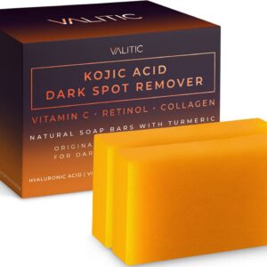 VALITIC Kojic Acid Dark Spot Remover Soap Bars with Vitamin C, Retinol, Collagen, Turmeric – Original Japanese Complex Infused with Hyaluronic Acid, Vitamin E, Shea Butter, Castile Olive Oil (2 Pack)