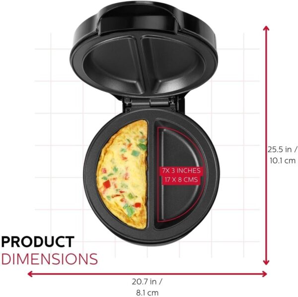 Holstein Housewares - Non-Stick Omelet & Frittata Maker, Stainless Steel - Makes 2 Individual Portions Quick & Easy (2 Section, Black) - Image 4