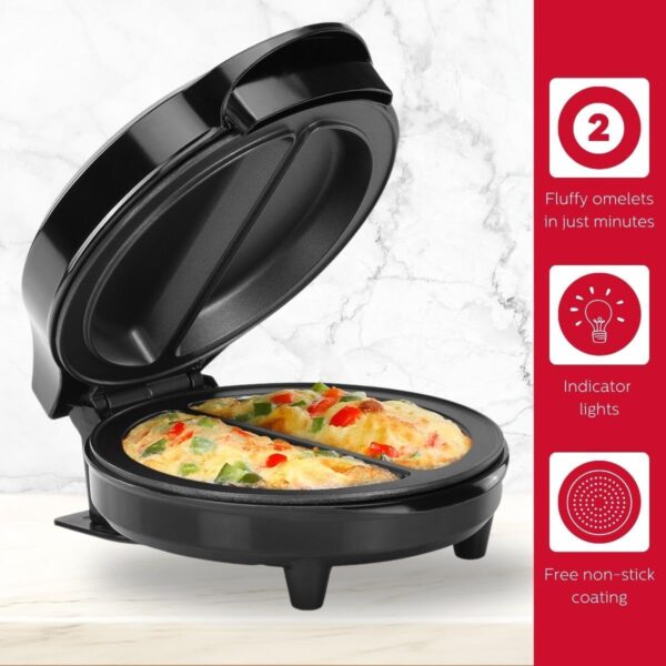 Holstein Housewares - Non-Stick Omelet & Frittata Maker, Stainless Steel - Makes 2 Individual Portions Quick & Easy (2 Section, Black) - Image 3