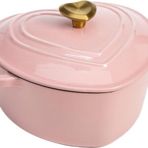 Paris Hilton Enameled Cast Iron Dutch Oven Heart-Shaped Pot with Lid, Dual Handles, Works on All Stovetops, Oven Safe to 500°F, 2-Quart, Pink