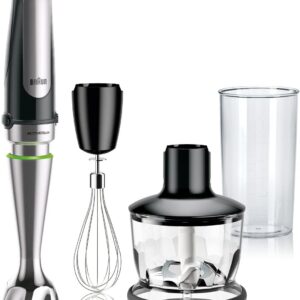 Braun MultiQuick 7 3-in-1 Immersion Hand Blender with Variable Speed and Patented Technology – Includes 2-cup Chopper, Whisk + Beaker for Fast Blending, Stainless Steel, MQ7035X