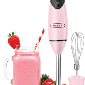 BELLA Immersion Hand Blender, Portable Mixer with Whisk Attachment – Electric Handheld Juicer, Shakes, Baby Food and Smoothie Maker, Stainless Steel, Pink