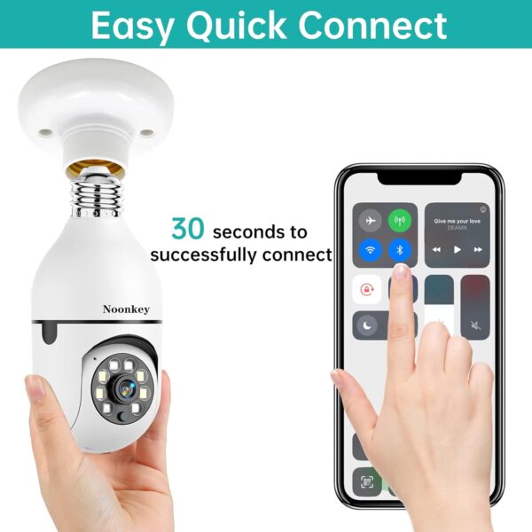 2K/3MP Light Bulb Security Camera, 5G& 2.4GHz WiFi Alexa E27 360° Light Socket Camera for Outdoor, Wireless WiFi Home IP Camera with Motion Tracking Alarm, Color Night Vision,Two-Way Talk. - Image 3