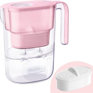 Waterdrop Water Filter Pitcher with 1 Filter, 5X Times Lifetime, Lasts 200 Gallons, for Fridge, Countertop and Gift, Reduces PFOA/PFOS, Chlorine, 7-Cup Capacity, Elfin, Pink