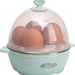 Tasty Mini Rapid Egg Cooker, 5-Egg Capacity for Perfect Hard Boiled Eggs or Omelets, Auto Shut Off, Aqua