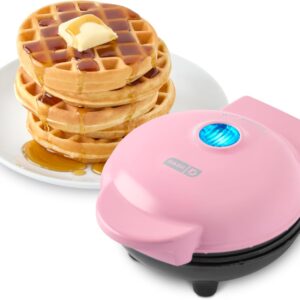 DASH Mini Maker for Individual Waffles, Hash Browns, Keto Chaffles with Easy to Clean, Non-Stick Surfaces, 4 Inch, Pink