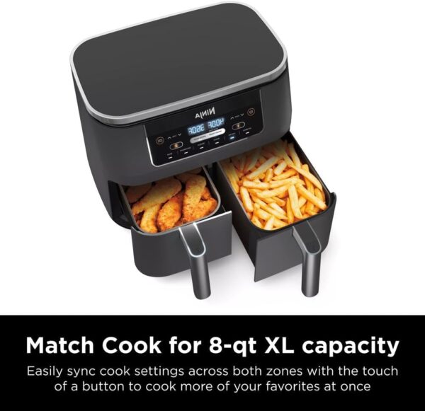 Ninja DZ201 Foodi 8 Quart 6-in-1 DualZone 2-Basket Air Fryer with 2 Independent Frying Baskets, Match Cook & Smart Finish to Roast, Broil, Dehydrate & More for Quick, Easy Meals, Grey - Image 4