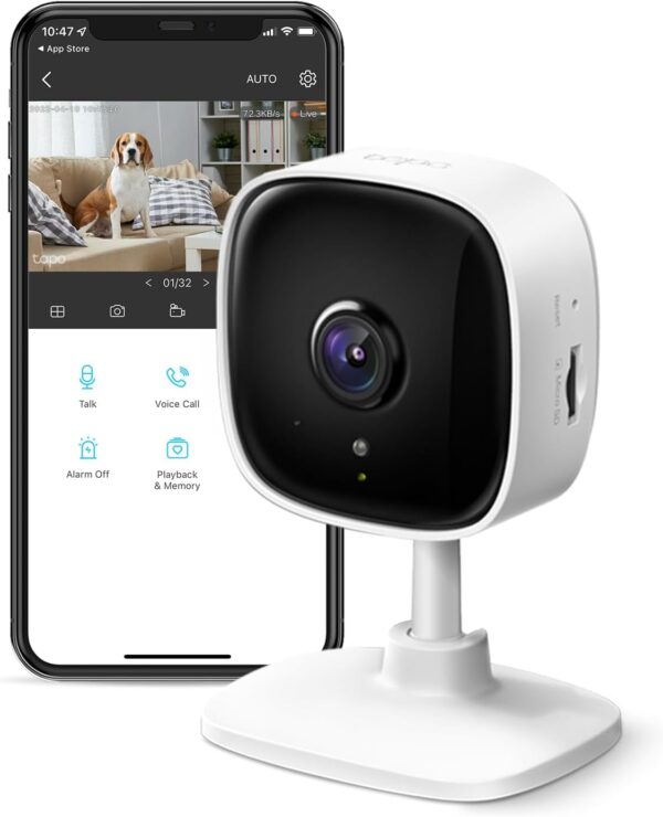 TP-Link Tapo 1080P Indoor Security Camera for Baby Monitor, Dog Camera w/Motion Detection, 2-Way Audio Siren, Night Vision, Cloud & SD Card Storage, Works w/Alexa & Google Home (Tapo C100) - Image 2