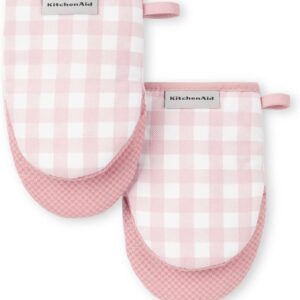 KitchenAid Gingham Mini Oven Mitt 2-Pack Set, Dried Rose, 5.5″x8″