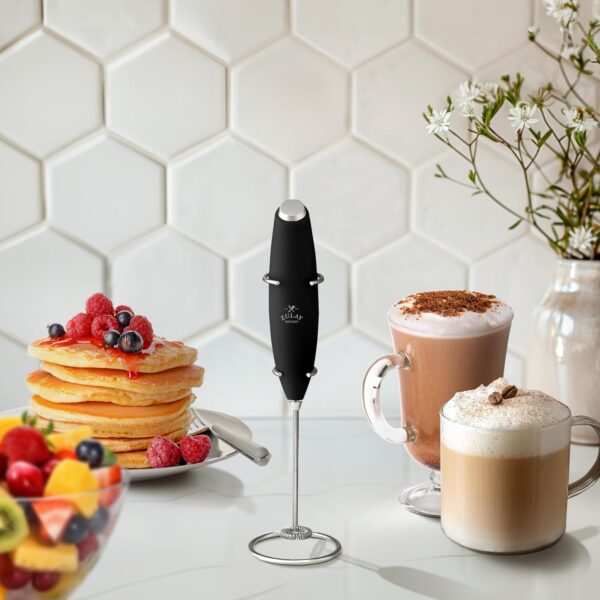 Zulay Kitchen Powerful Milk Frother Wand With 2 Duracell Batteries - Ultra Fast Handheld Drink Mixer - Electric Whisk Foam Maker for Coffee, Lattes, Cappuccino, Matcha, Hot Chocolate & Creamer - Black - Image 5