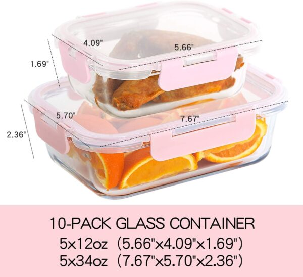 [10 Pack] Glass Meal Prep Containers, Food Storage Containers with Lids Airtight, Glass Lunch Boxes, Microwave, Oven, Freezer and Dishwasher Safe - Image 2