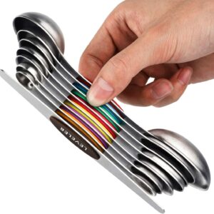 Magnetic Measuring Spoons Set of 8 Stainless Steel Dual Sided Stackable Measuring Spoons Nesting Teaspoons Tablespoons for Measuring Dry and Liquid Ingredients