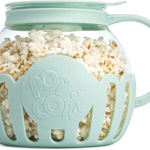 Ecolution Patented Micro-Pop Microwave Popcorn Popper with Temperature Safe Glass, 3-in-1 Lid Measures Kernels and Melts Butter, Made Without BPA, Dishwasher Safe, 3-Quart, Aqua