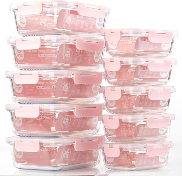 [10 Pack] Glass Meal Prep Containers, Food Storage Containers with Lids Airtight, Glass Lunch Boxes, Microwave, Oven, Freezer and Dishwasher Safe - Image 6