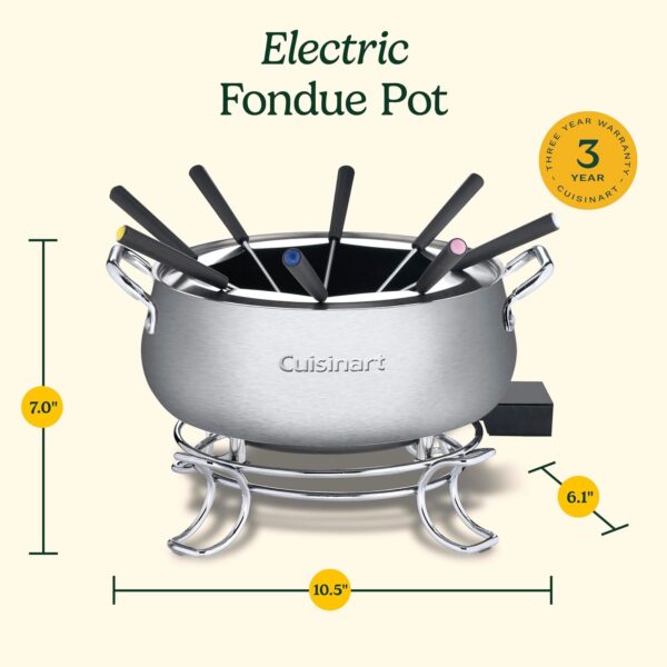 Cuisinart Fondue Pot, 3 Quart, For Chocolate, Cheese, Broth, Oil, Stainless Steel, CFO-3SSP1 - Image 6