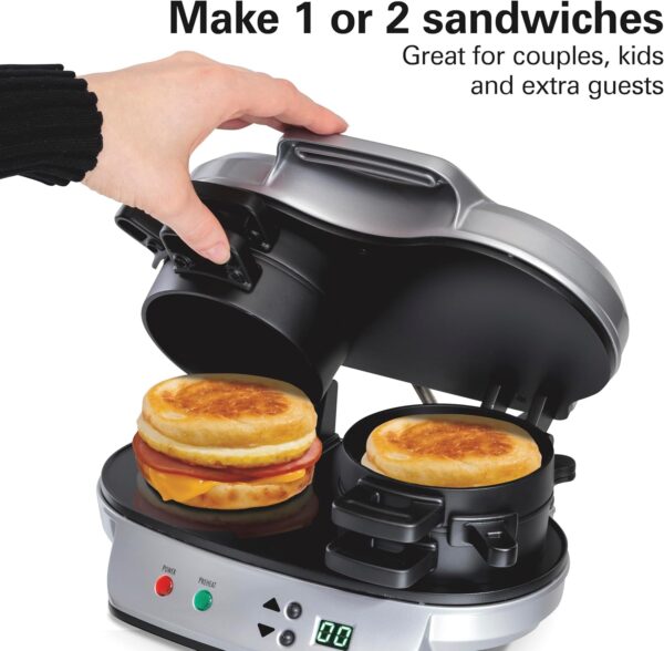 Hamilton Beach Dual Breakfast Sandwich Maker with Timer, Silver (25490A) - Image 2