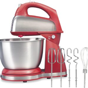 Hamilton Beach Classic Stand and Hand Mixer, 4 Quarts, 6 Speeds with QuickBurst, Bowl Rest, 290 Watts Peak Power, Red (64654)