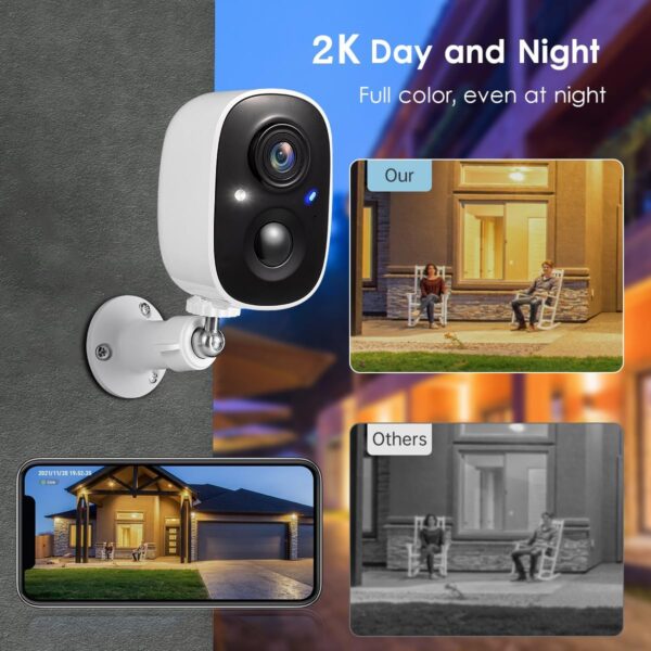 GMK Security Cameras Wireless Outdoor, 2K Color Night Vision AI Motion Detection 2-Way Talk Battery Powered 3MP WiFi Home Indoor Camera IP65 Waterproof Spotlight Siren Alarm Cloud/SD Storage 4-Pack - Image 3