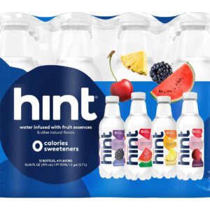 Hint Water Best Sellers Pack, 3 Bottles Each of: Watermelon, Blackberry, Cherry, and Pineapple, Zero Calories, Zero Sugar and Zero Sweeteners, 16 Fl Oz (Pack of 12)