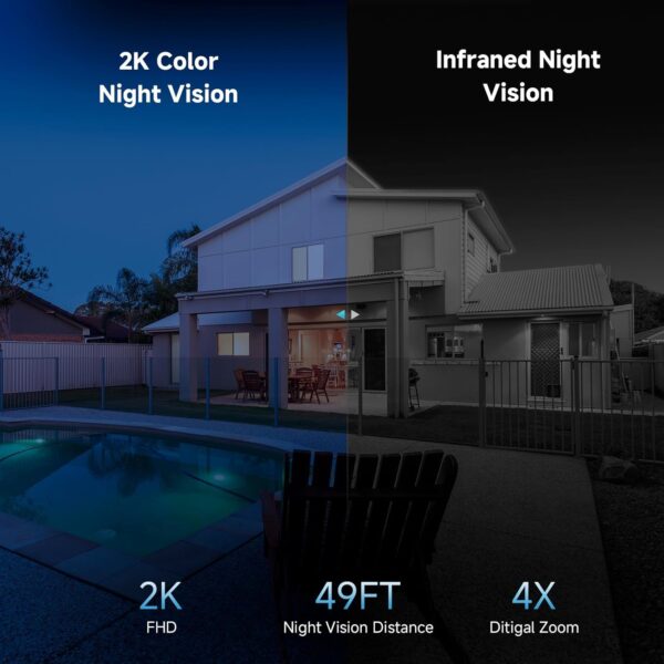 2K Solar Security Cameras Wireless Outdoor, 2PCS Outdoor Camera Wireless with 360° View, Cameras for Home Security with Color Night Vision/2-Way Audio, 2.4GHz Wi-Fi Only - Image 5