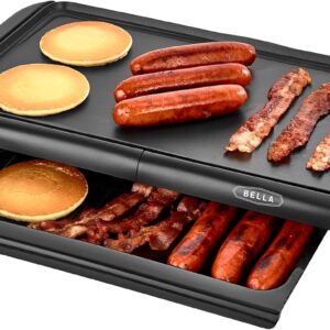 bella Electric Griddle with Warming Tray – Smokeless Indoor Grill, Nonstick Surface, Adjustable Temperature & Cool-touch Handles, 10″ x 18″, Copper/Black