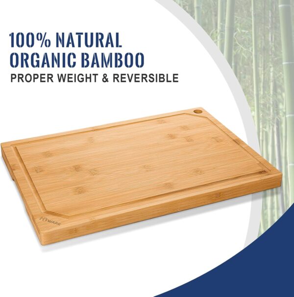 Hiware 4-Piece Extra Large Bamboo Cutting Boards Set for Kitchen, Heavy Duty Cutting Board with Juice Groove, Bamboo Chopping Board Set for Meat, Vegetables - Pre Oiled - Image 4