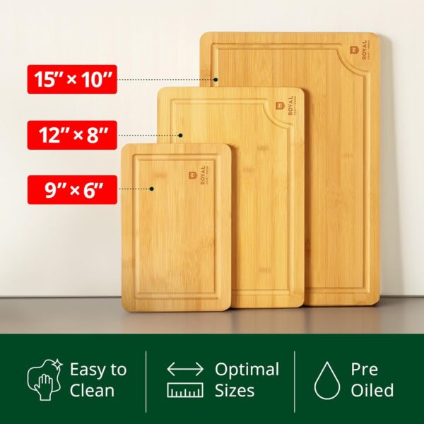 Wooden Cutting Boards for Kitchen Meal Prep & Serving - Bamboo Wood Cutting Board Set - Charcuterie & Chopping Butcher Block for Meat - Kitchen Gadgets Gift - Image 3