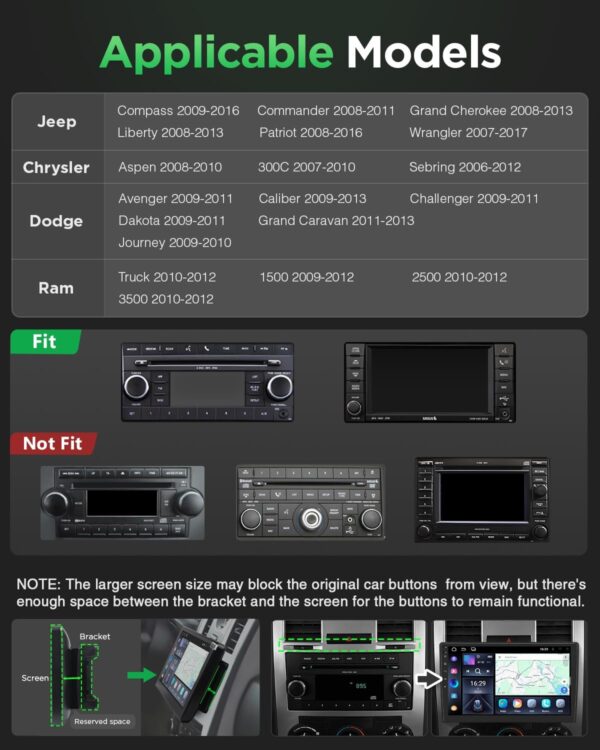 Eonon Car Stereo for Jeep Wrangler Compass Dodge Ram Chrysler, Android 13 Wireless Carplay Android Auto, 10.1 Inch Touchscreen GPS Navigation Car Radio, Bluetooth, SWC, Rear Camera, 2G+32G - GPA13 - Image 3