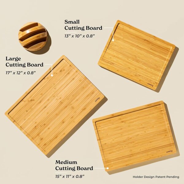 SMIRLY Wooden Cutting Boards For Kitchen - Bamboo Cutting Board Set with Holder, Wood Cutting Board Set, Cutting Board Wood, Wooden Chopping Board, Wooden Cutting Board Set - Image 4