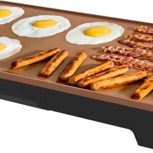 BELLA XL Electric Ceramic Titanium Griddle, Make 15 Eggs At Once, Healthy-Eco Non-stick Coating, Hassle-Free Clean Up, Large Submersible Cooking Surface, 12″ x 22″, Copper/Black