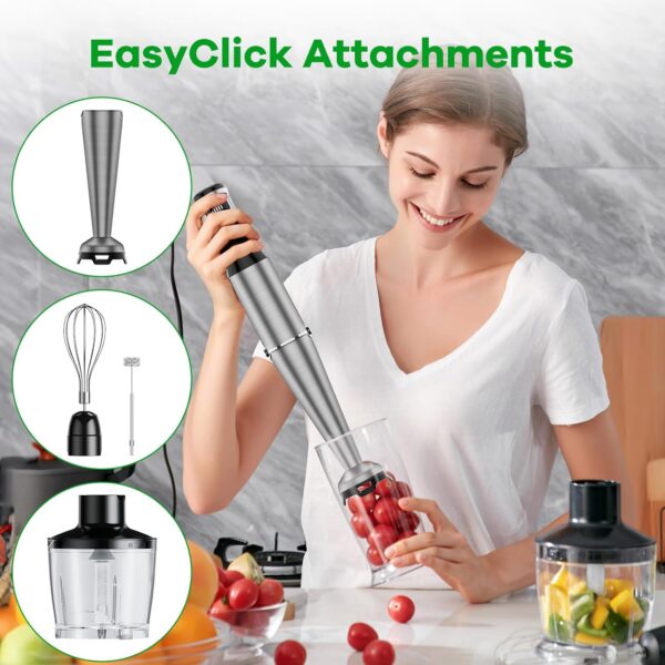 Immersion Blender Handheld Corded Hand Blender 1100W, Trigger Variable Speed 5 in 1 Stick Blender, Emulsion Blender with Chopper, Whisk and Frother for Soup, Baby Food and Smoothies - Image 4