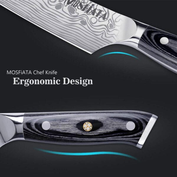 MOSFiATA 8" Super Sharp Professional Chef's Knife with Finger Guard and Knife Sharpener, German High Carbon Stainless Steel EN1.4116 with Micarta Handle and Gift Box - Image 4