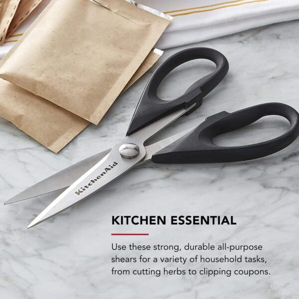 KitchenAid All Purpose Kitchen Shears with Protective Sheath Durable Stainless Steel Scissors, Dishwasher Safe, Soft Grip Comfort Handle, 8.72 Inch, Black - Image 2