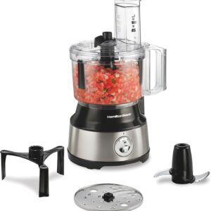 Hamilton Beach Food Processor & Vegetable Chopper for Slicing, Shredding, Mincing, and Puree, 10 Cups + Easy Clean Bowl Scraper, Black and Stainless Steel (70730)