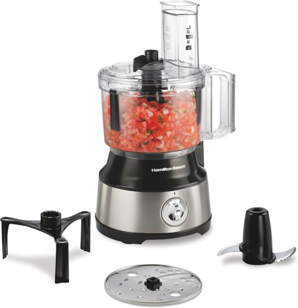 Hamilton Beach Food Processor & Vegetable Chopper for Slicing, Shredding, Mincing, and Puree, 10 Cups + Easy Clean Bowl Scraper, Black and Stainless Steel (70730)