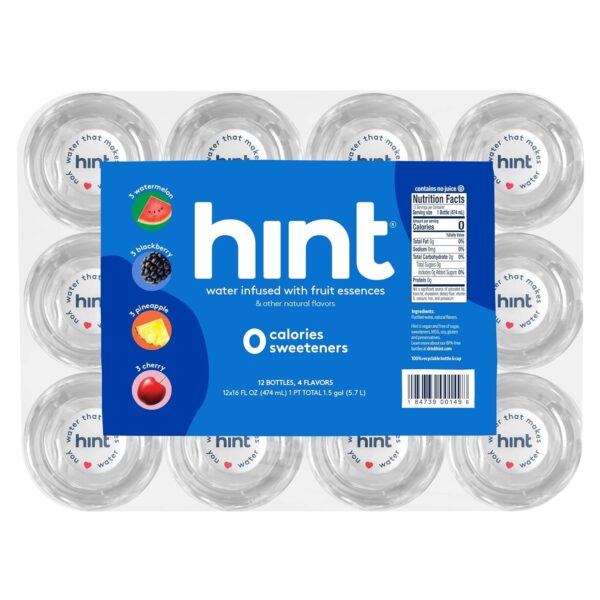 Hint Water Best Sellers Pack, 3 Bottles Each of: Watermelon, Blackberry, Cherry, and Pineapple, Zero Calories, Zero Sugar and Zero Sweeteners, 16 Fl Oz (Pack of 12) - Image 2