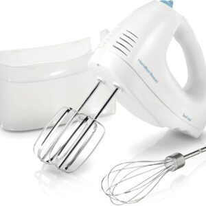 Hamilton Beach 6-Speed Electric Hand Mixer with Whisk, Traditional Beaters, Snap-On Storage Case, 250 Watts, White