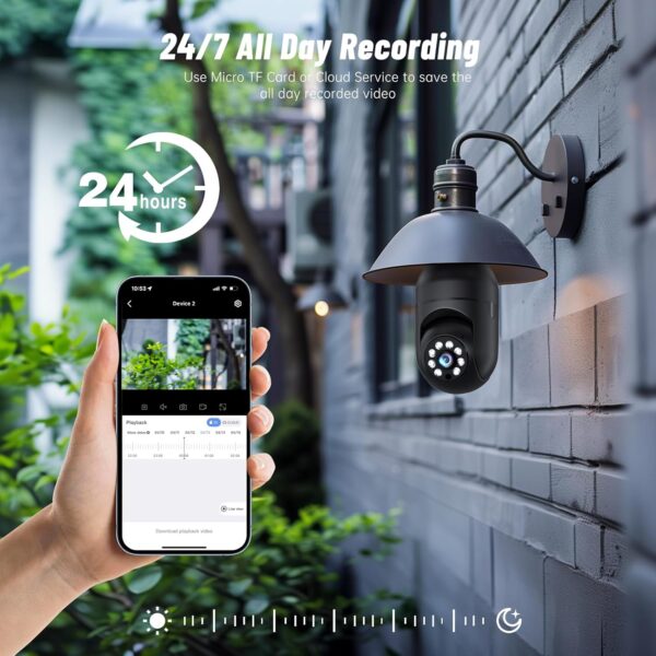 Light Bulb Security Camera 5G WiFi 2K Light Socket Security Cameras Wireless Outdoor EseeCloud, 360 Screw in Sight Bulb Motion Detection Siren Alarm Lightbulb Camera 2-Way Audio Color Night Vision - Image 3