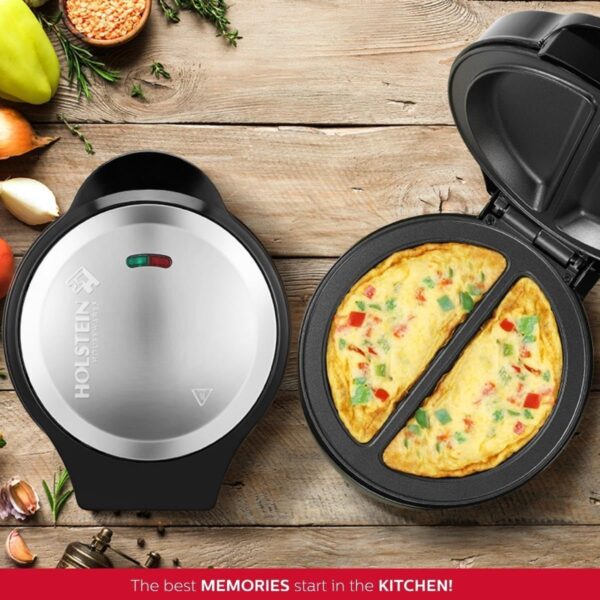 Holstein Housewares - Non-Stick Omelet & Frittata Maker, Stainless Steel - Makes 2 Individual Portions Quick & Easy (2 Section, Black) - Image 7