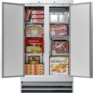 KoolMore Commercial Two Door Reach-in Freezer for Restaurant, Cafe, and Cold Food Storage, Stainless Steel Finish, Large 35 Cu. Ft. Capacity, Heavy Duty Kitchen Use (RIF-2D-SS35C),Silver