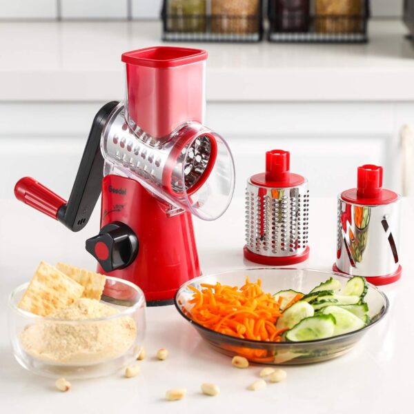 Geedel Rotary Cheese Grater, Kitchen Mandoline Vegetable Slicer with 3 Interchangeable Blades, Easy to Clean Grater for Fruit, Vegetables, Nuts - Image 8