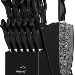 Knife Set, 15 Pieces Kitchen Knife Set with Built in Sharpener, High Carbon German Stainless Steel Knife Block Set, Dishwasher Safe