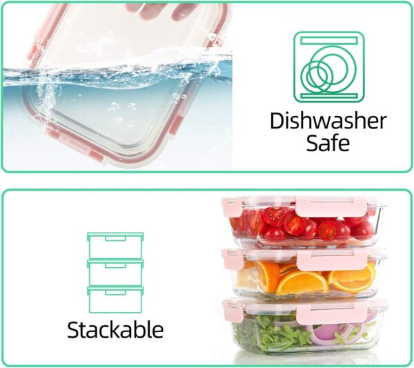 [10 Pack] Glass Meal Prep Containers, Food Storage Containers with Lids Airtight, Glass Lunch Boxes, Microwave, Oven, Freezer and Dishwasher Safe - Image 4