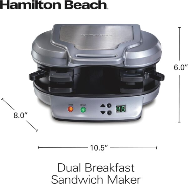 Hamilton Beach Dual Breakfast Sandwich Maker with Timer, Silver (25490A) - Image 8