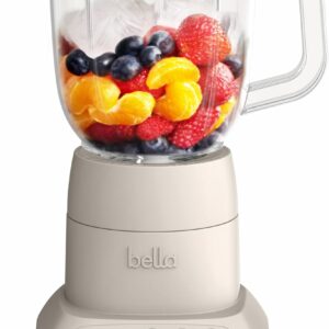 bella 10 Speed Countertop Blender, Juicer & Smoothie Maker, Fits-anywhere™ Kitchenware, Slim Flip & Store Design, Dishwasher Safe 48oz Capacity Pitcher & Lid, Stainless Steel Blade, 450 Watt, Oatmilk